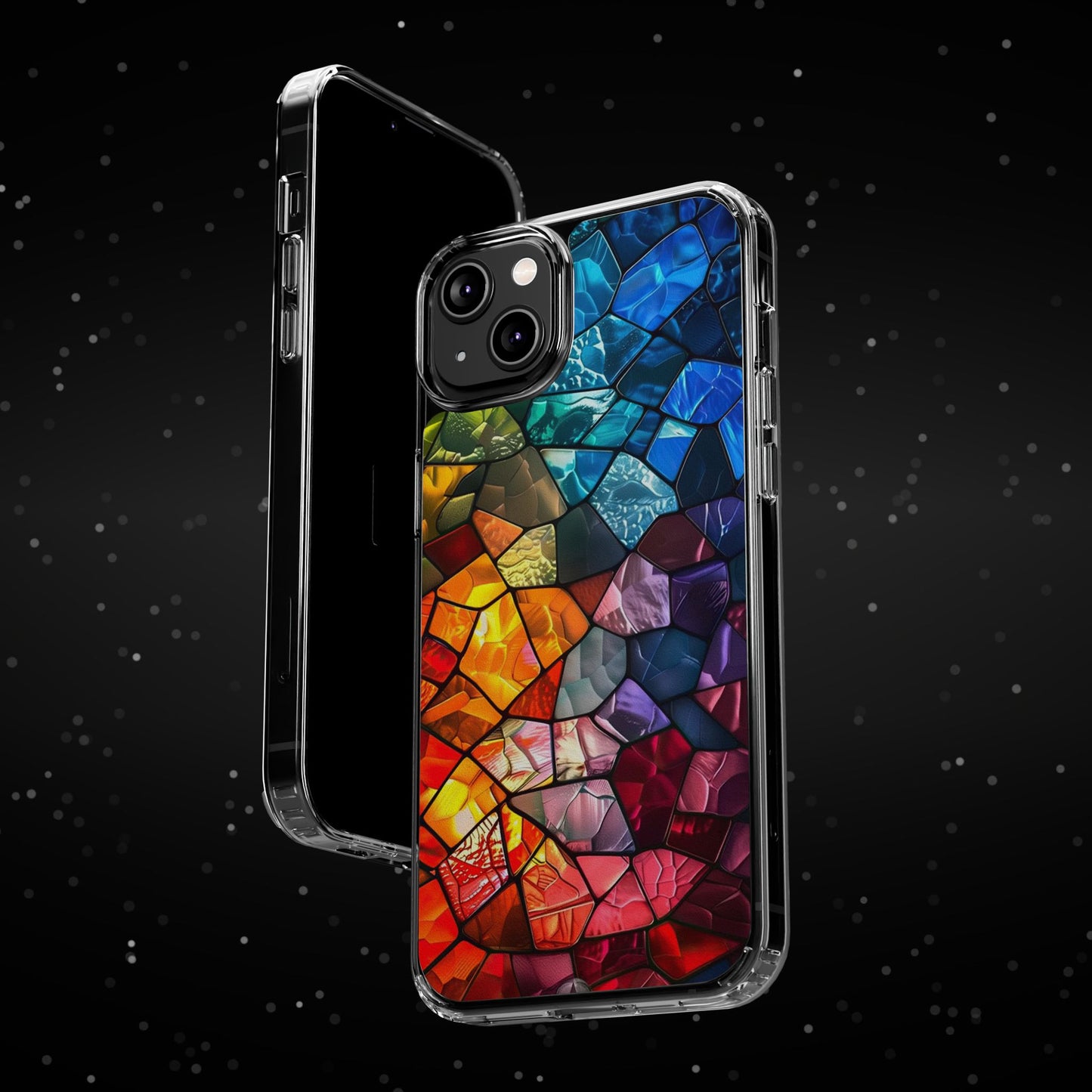 Vibrant Clear Phone Case, Colorful Stained Glass Design