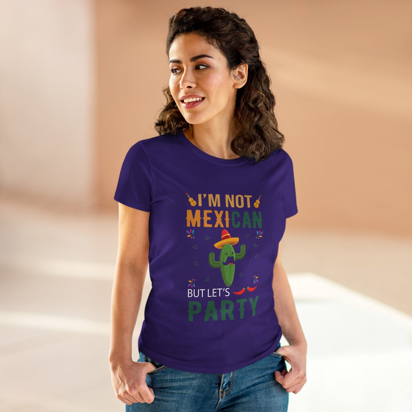 Women's Midweight Cotton Tee - 'I'm Not Mexican But Let's Party' Festival Shirt