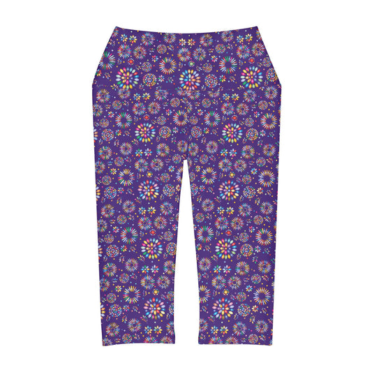 Vibrant Vibes Yoga Capri Leggings (AOP) / Purple