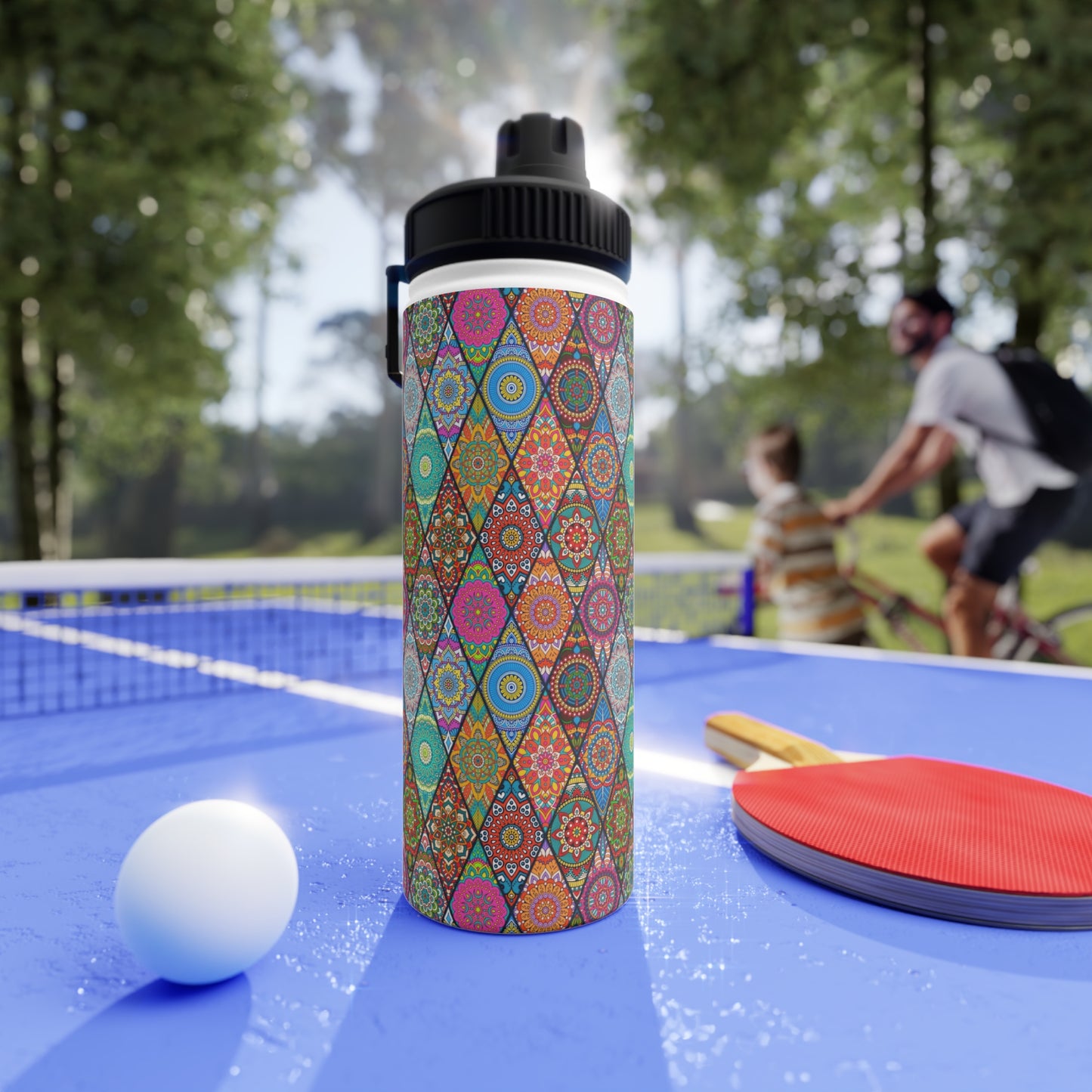 Mandala Argyle Stainless Steel Water Bottle, Sports Lid