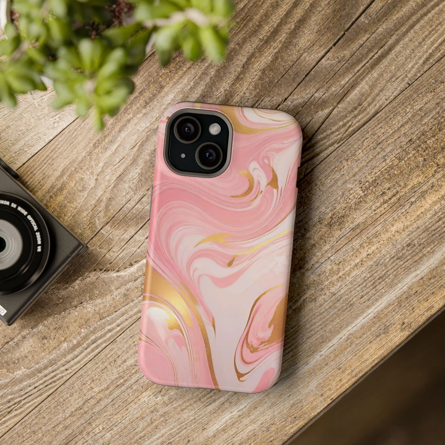 Stylish Magnetic Phone Case, Pink Marble Protective Cover