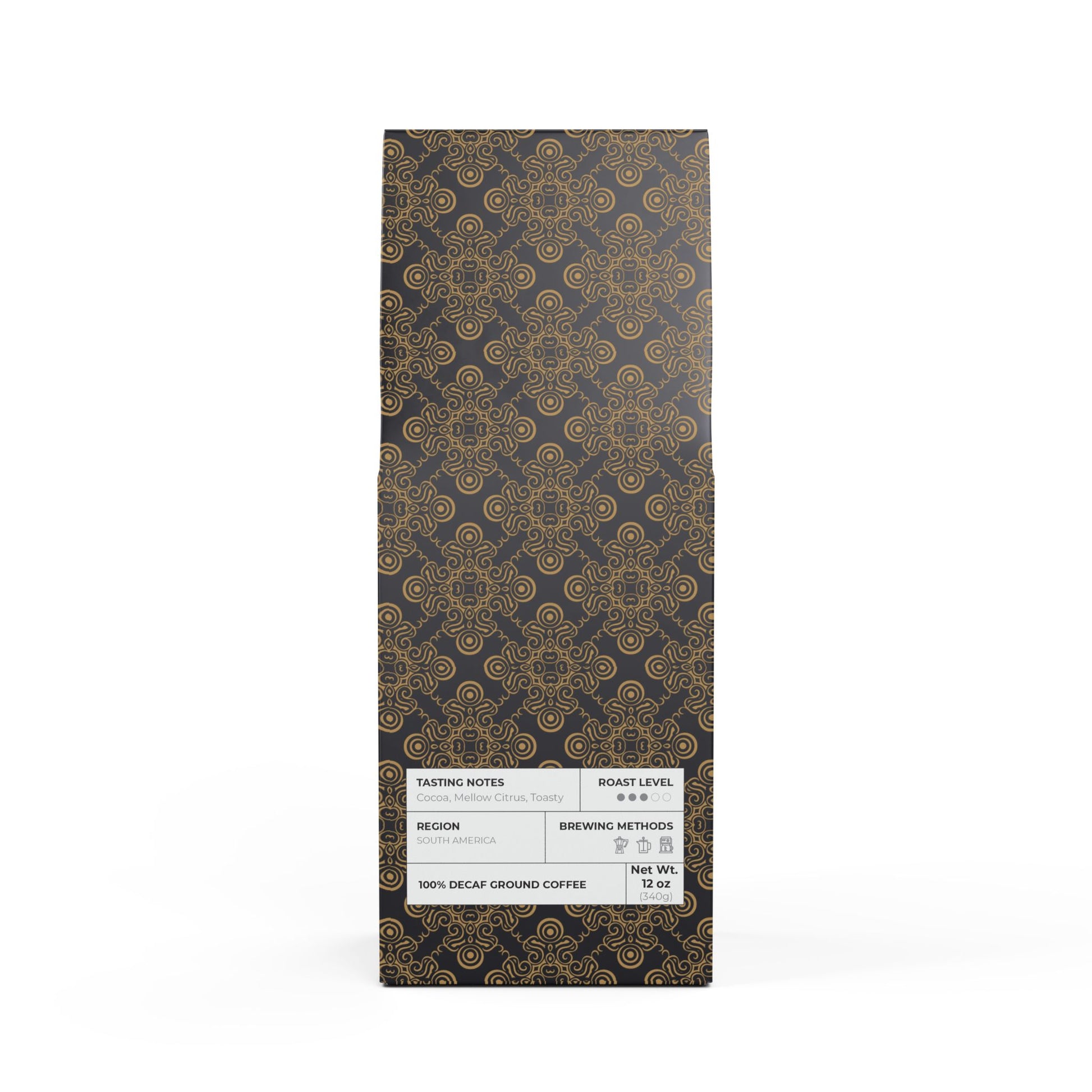 Trapper Peak Decaf Coffee Blend (Medium Roast) / Tasting notes: Cocoa, mellow citrus, toasty