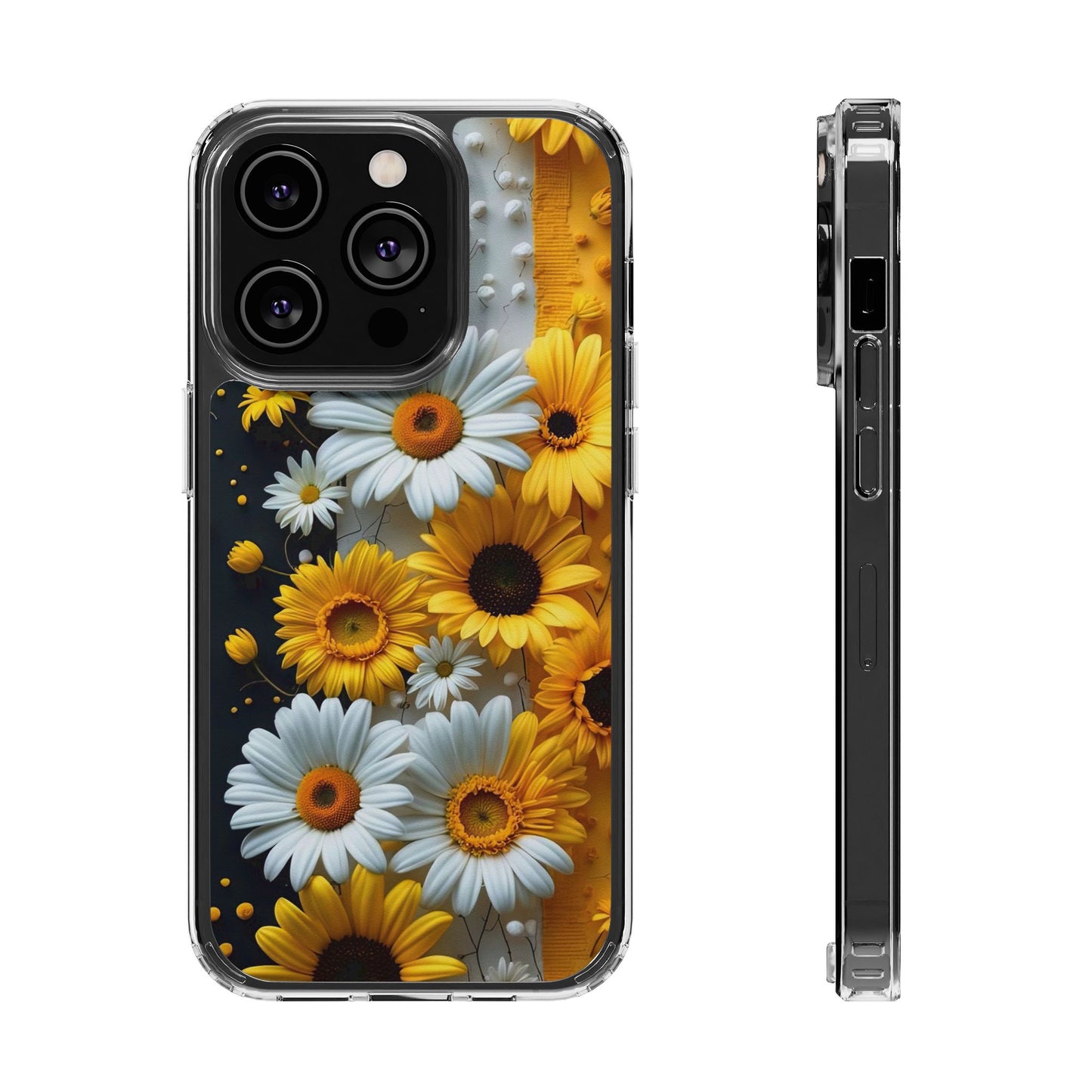 Clear Floral Phone Case - Yellow and White Daisy Pattern Colorful Spring Accessory