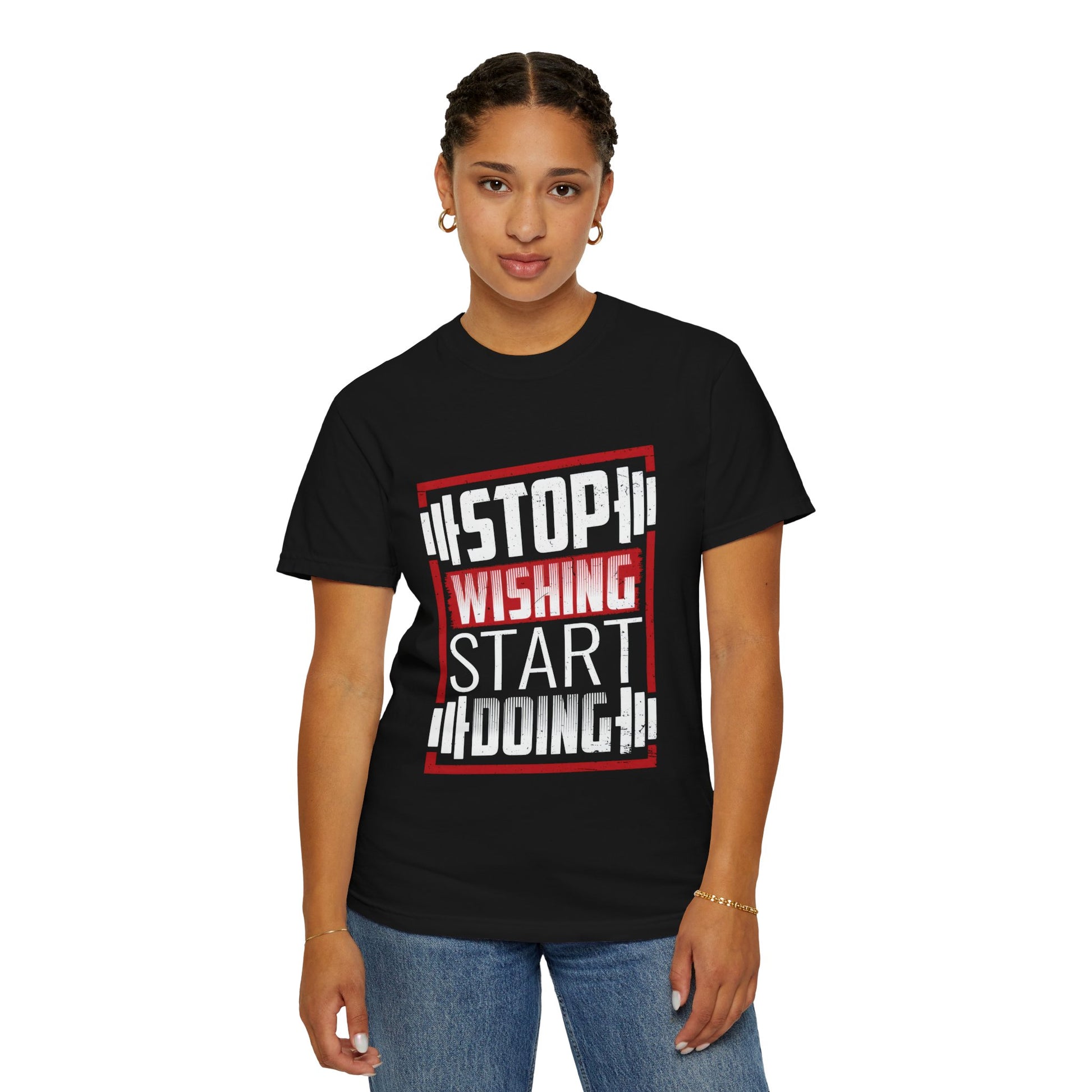 Motivational Workout T-Shirt - 'Stop Wishing Start Doing'