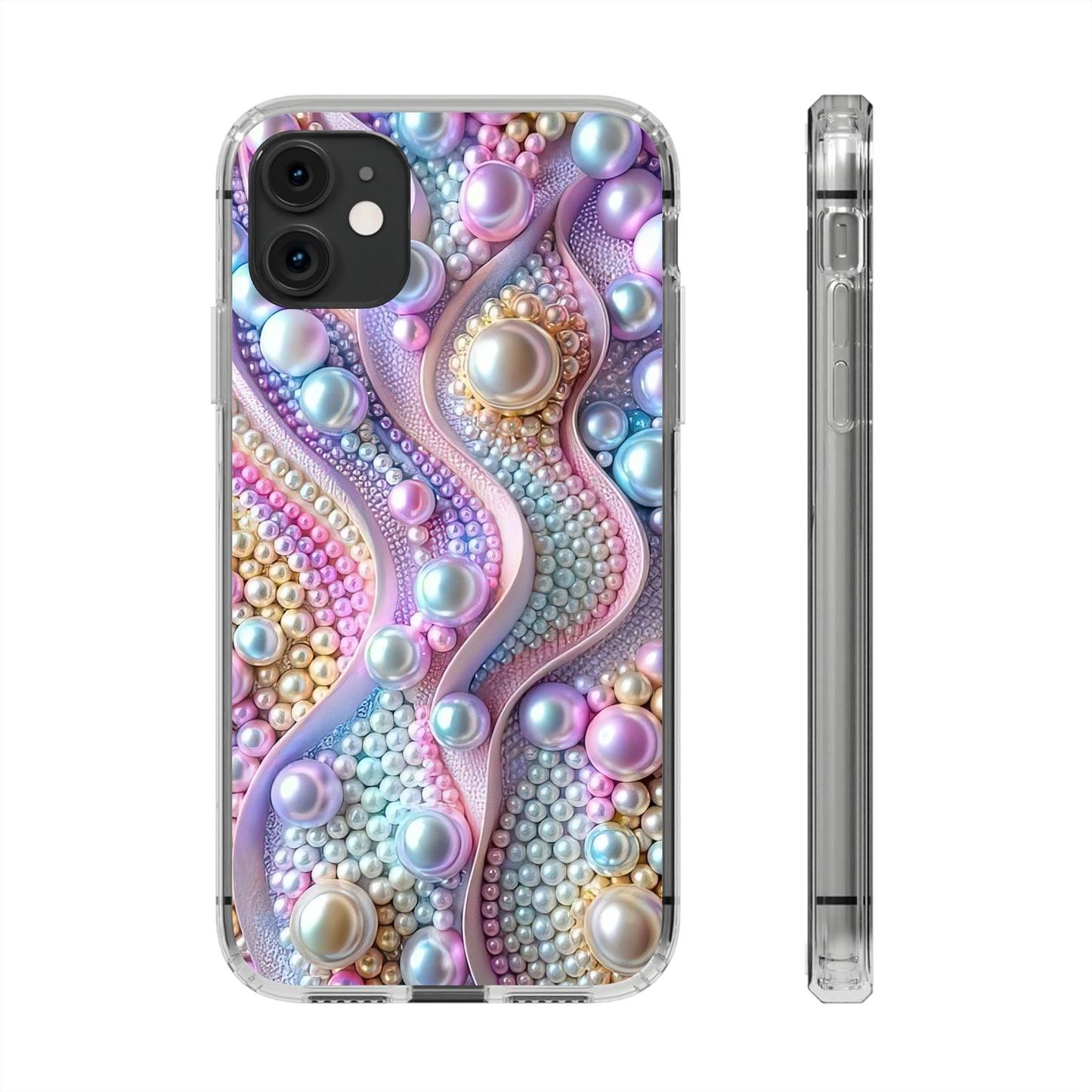 Colorful Pearl Wave Clear Phone Case, Elegant iPhone Cover