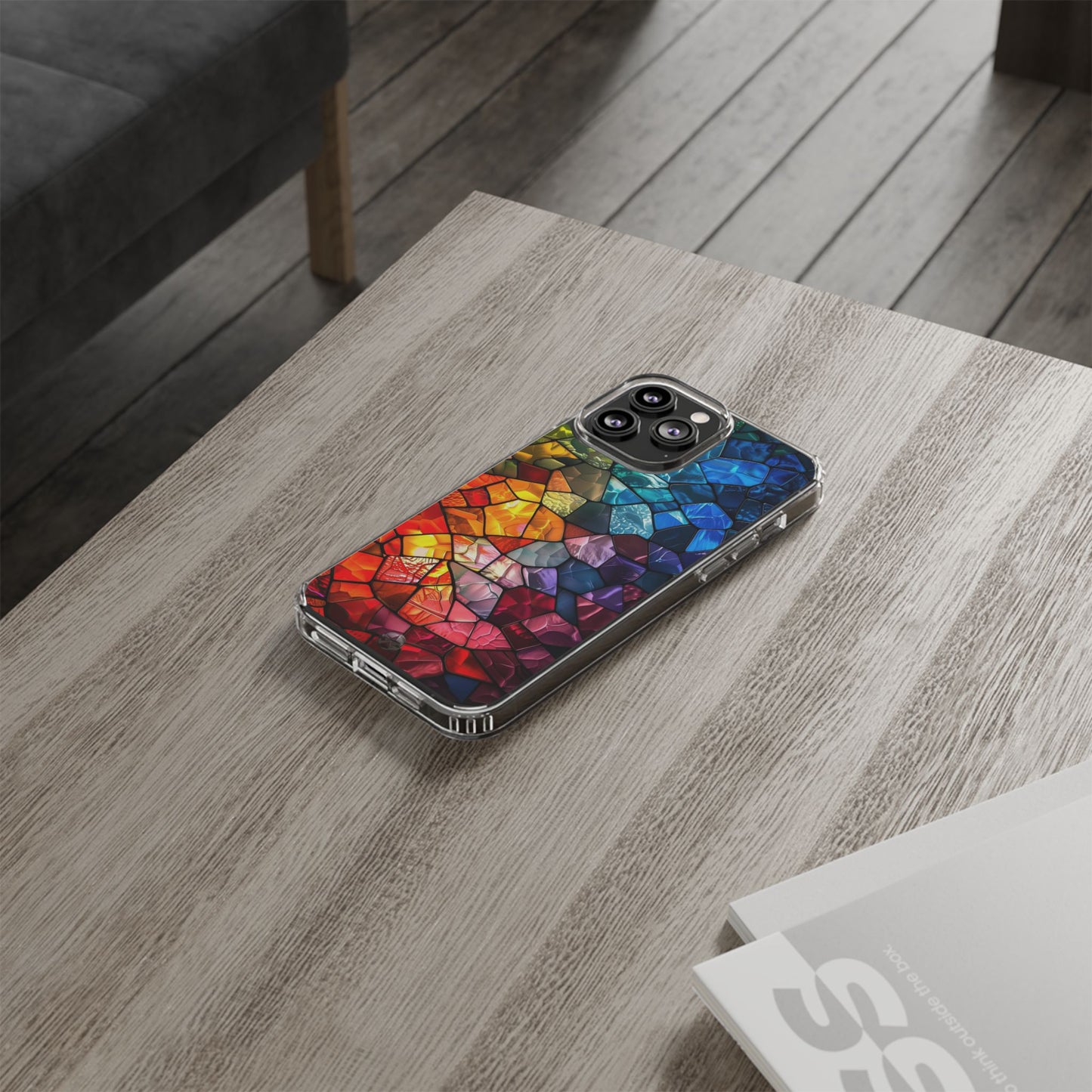 Vibrant Clear Phone Case, Colorful Stained Glass Design