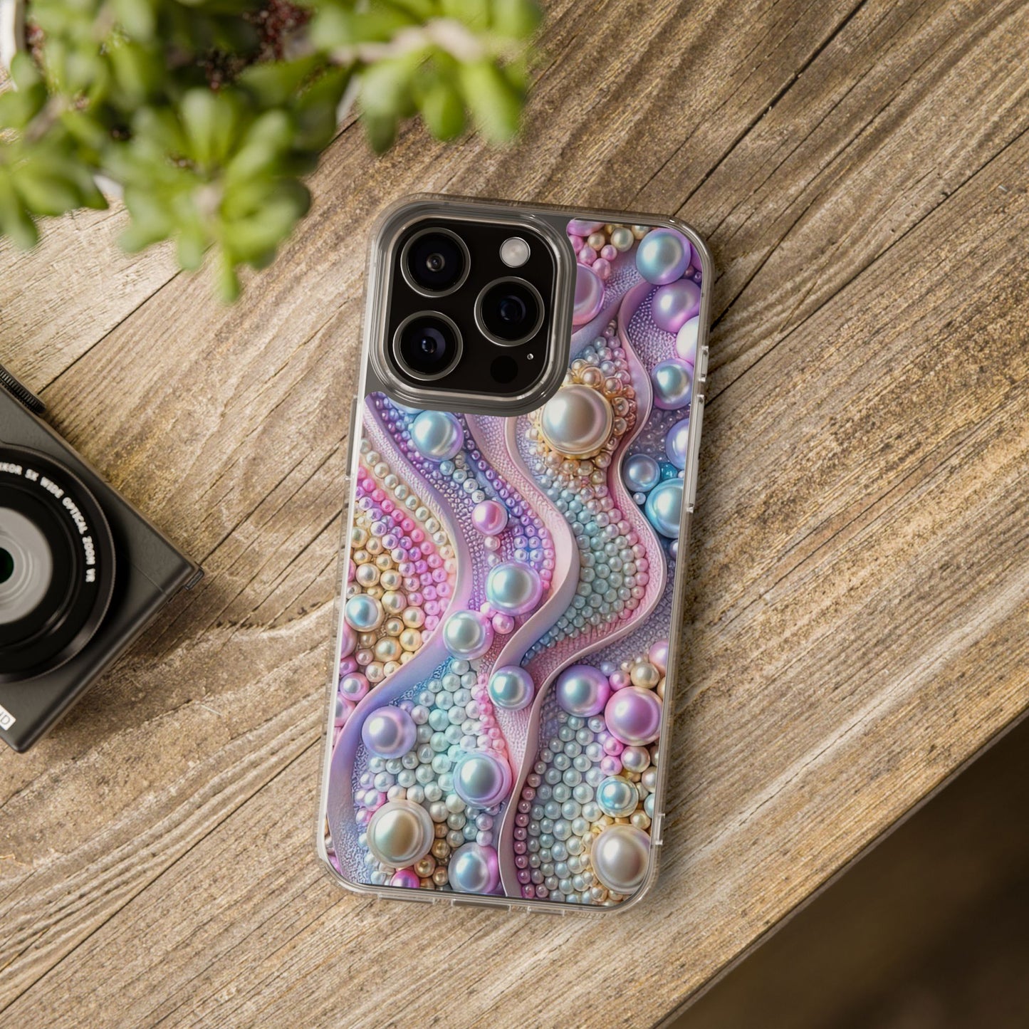 Colorful Pearl Wave Clear Phone Case, Elegant iPhone Cover