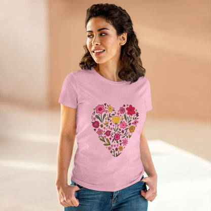 Floral Heart Women's Cotton Tee - Cute Everyday T-Shirt
