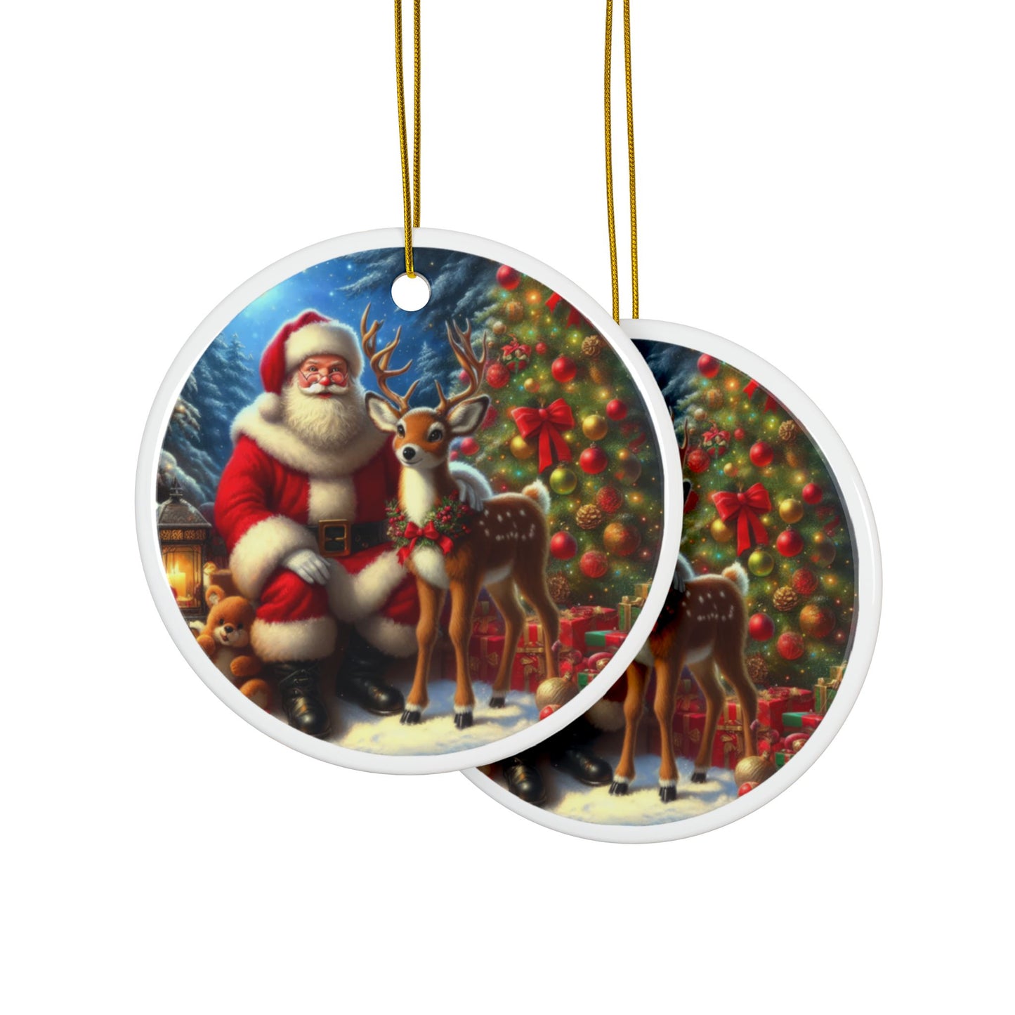 The Spirit of Christmas: Santa and Reindeer Christmas Ceramic Ornaments, 2-Side Print, (1pc, 3pcs, 5pcs, 10pcs)