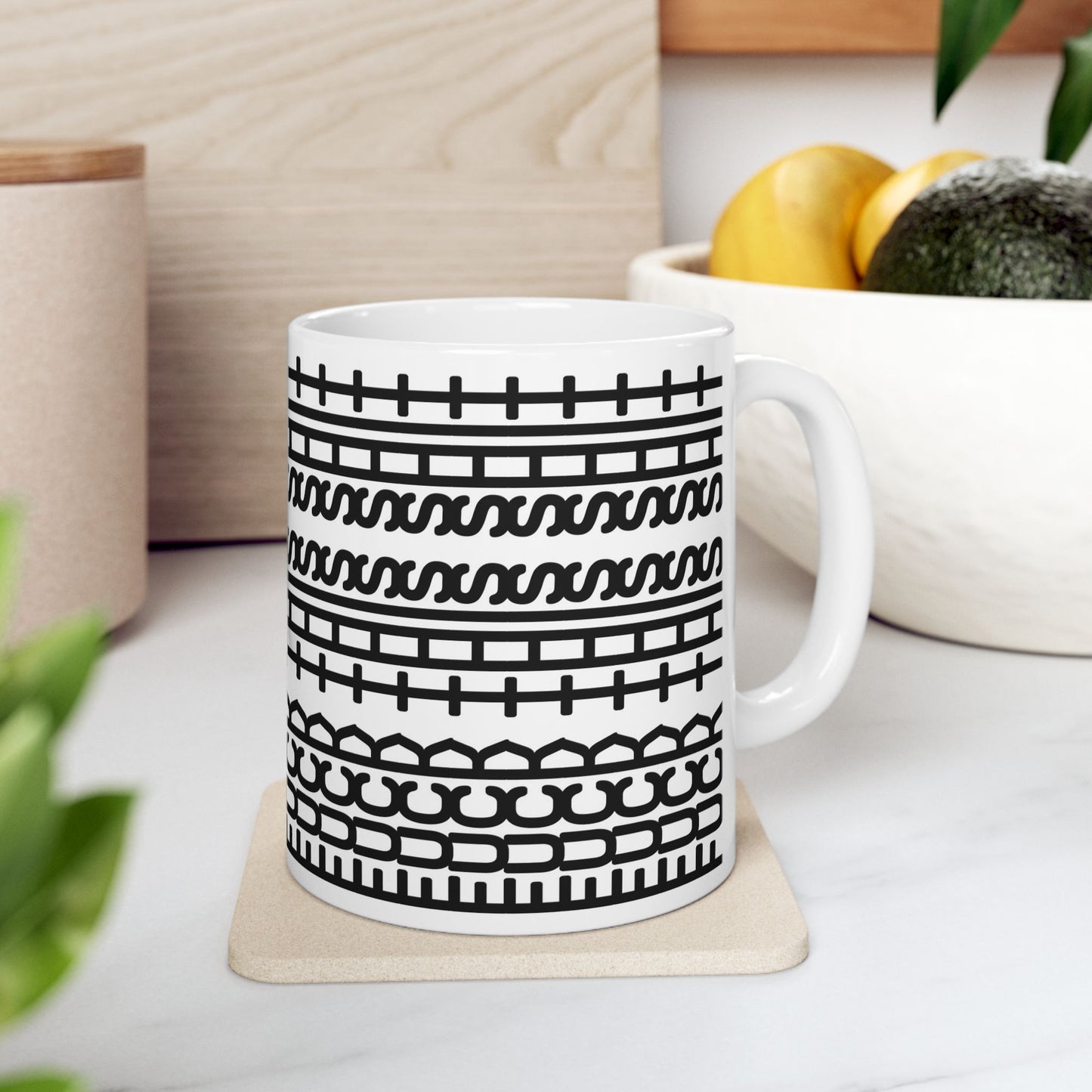 Funny Black Tribal Pattern Mug - Turn Right Cup with Hidden Message - Ceramic Coffee Mug 11oz & 15oz - Unique Gift Idea