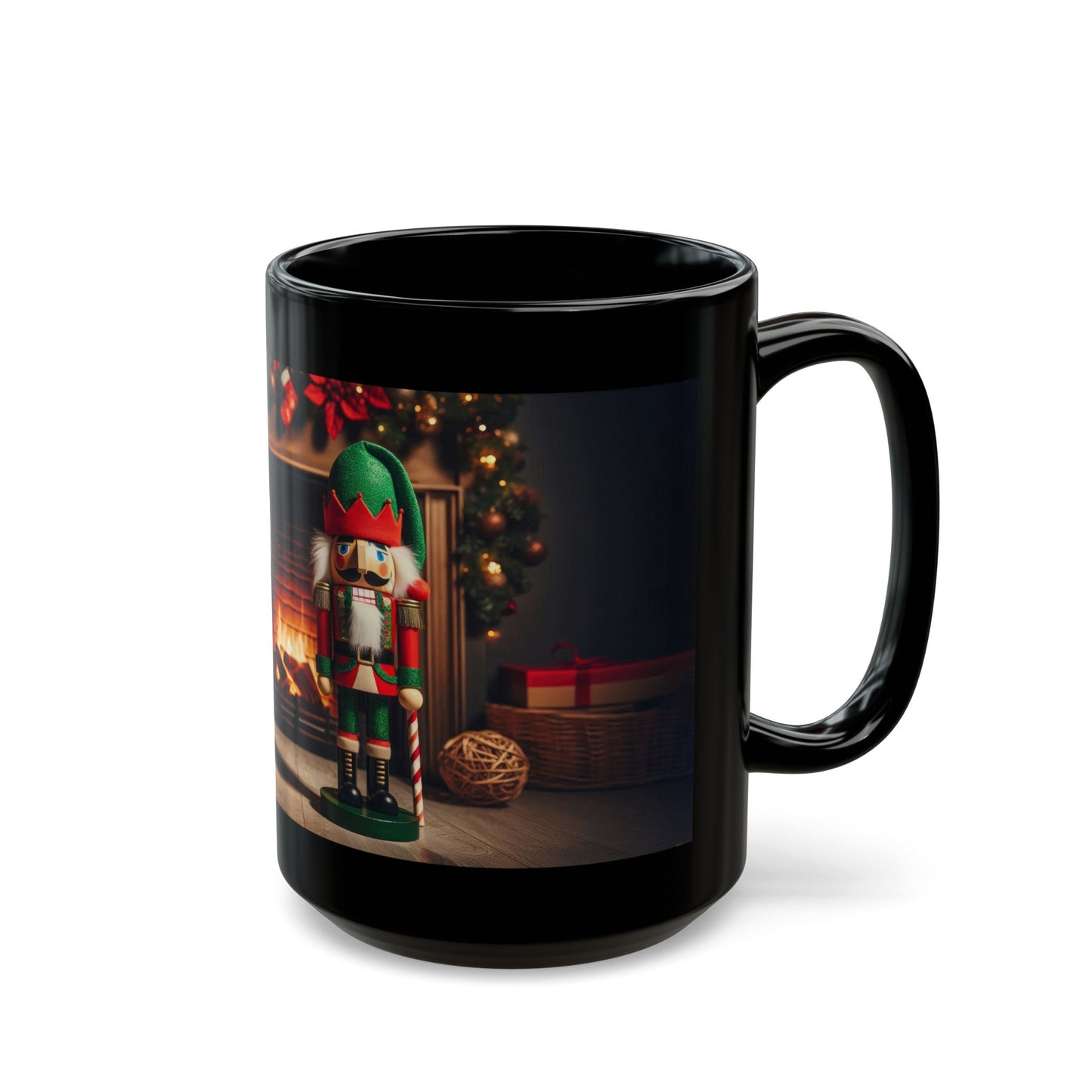 Two Nutcrackers and a Winter’s Fire Black Mug - 11oz, 15oz