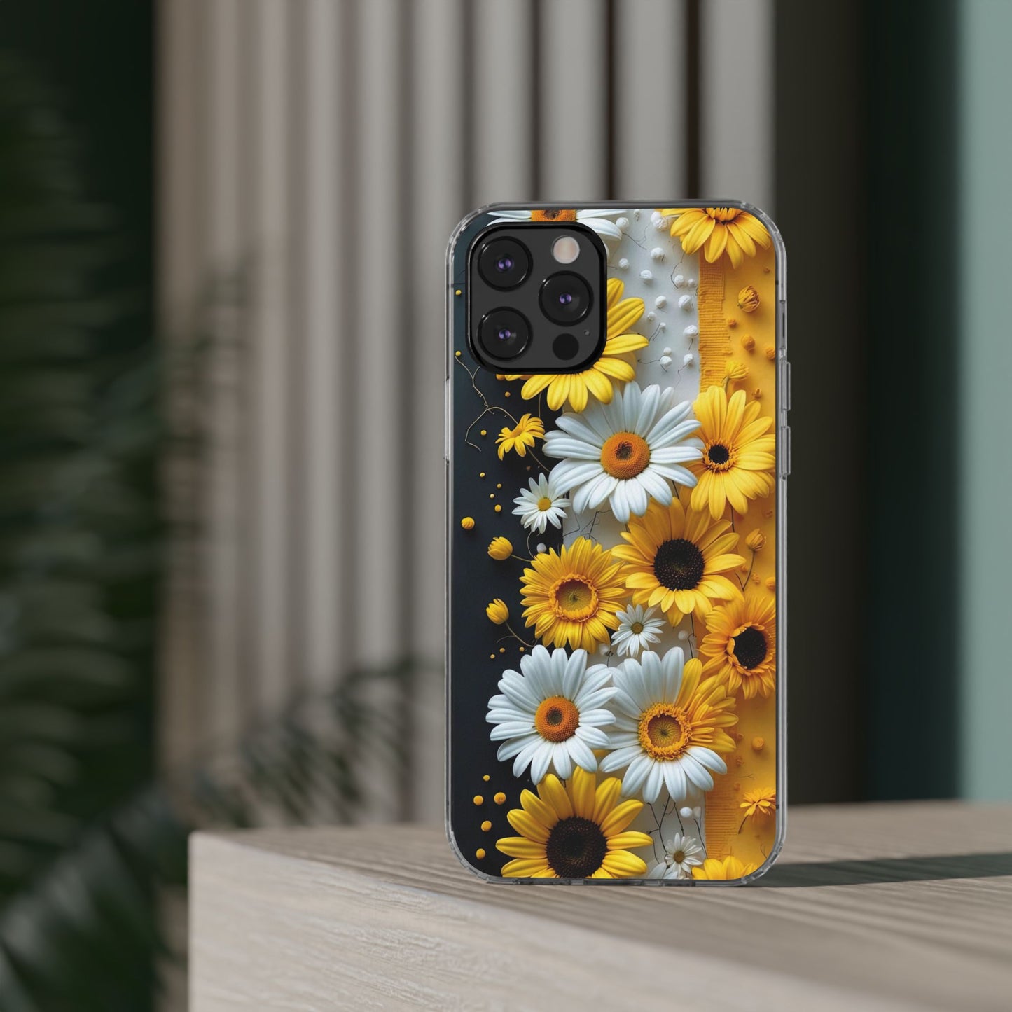 Clear Floral Phone Case - Yellow and White Daisy Pattern Colorful Spring Accessory
