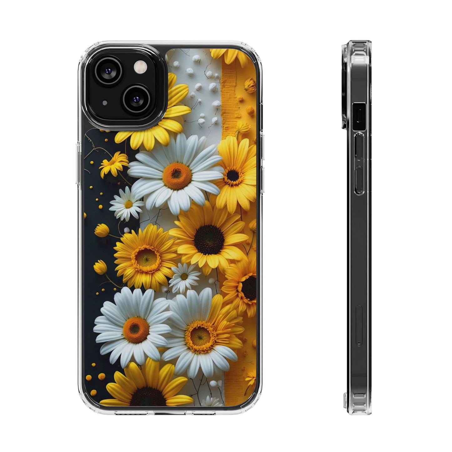 Clear Floral Phone Case - Yellow and White Daisy Pattern Colorful Spring Accessory