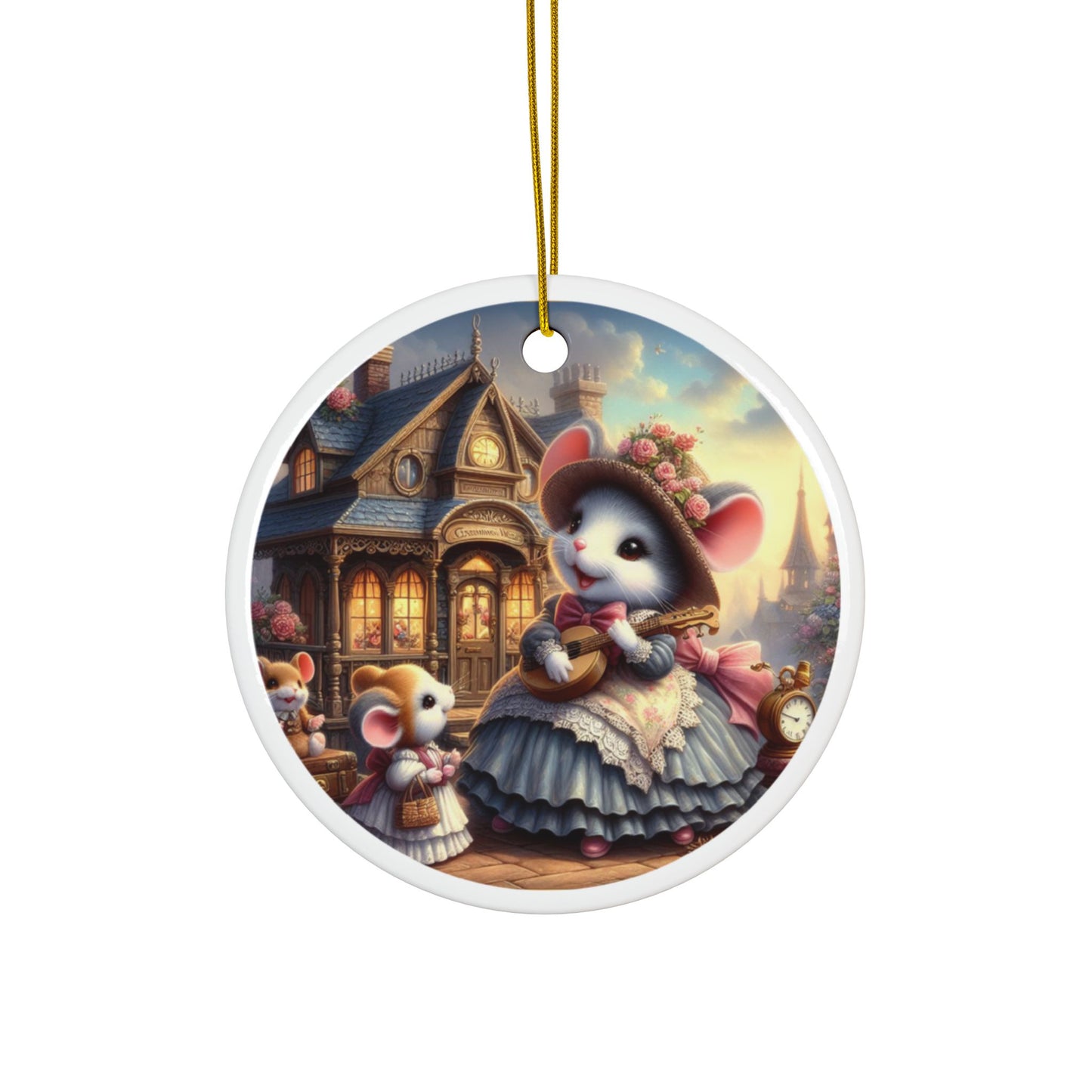 Victorian Melody On Guitar Christmas Ceramic Ornaments (1pcs, 3pcs, 5pcs, 10pcs) 2-Side Print