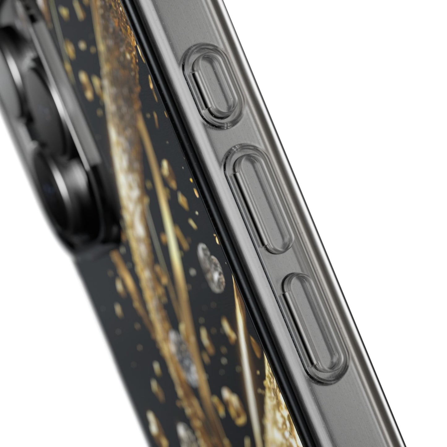 Gleaming Heart Clear Case, Elegant Gold Glitter, Sparkling Design