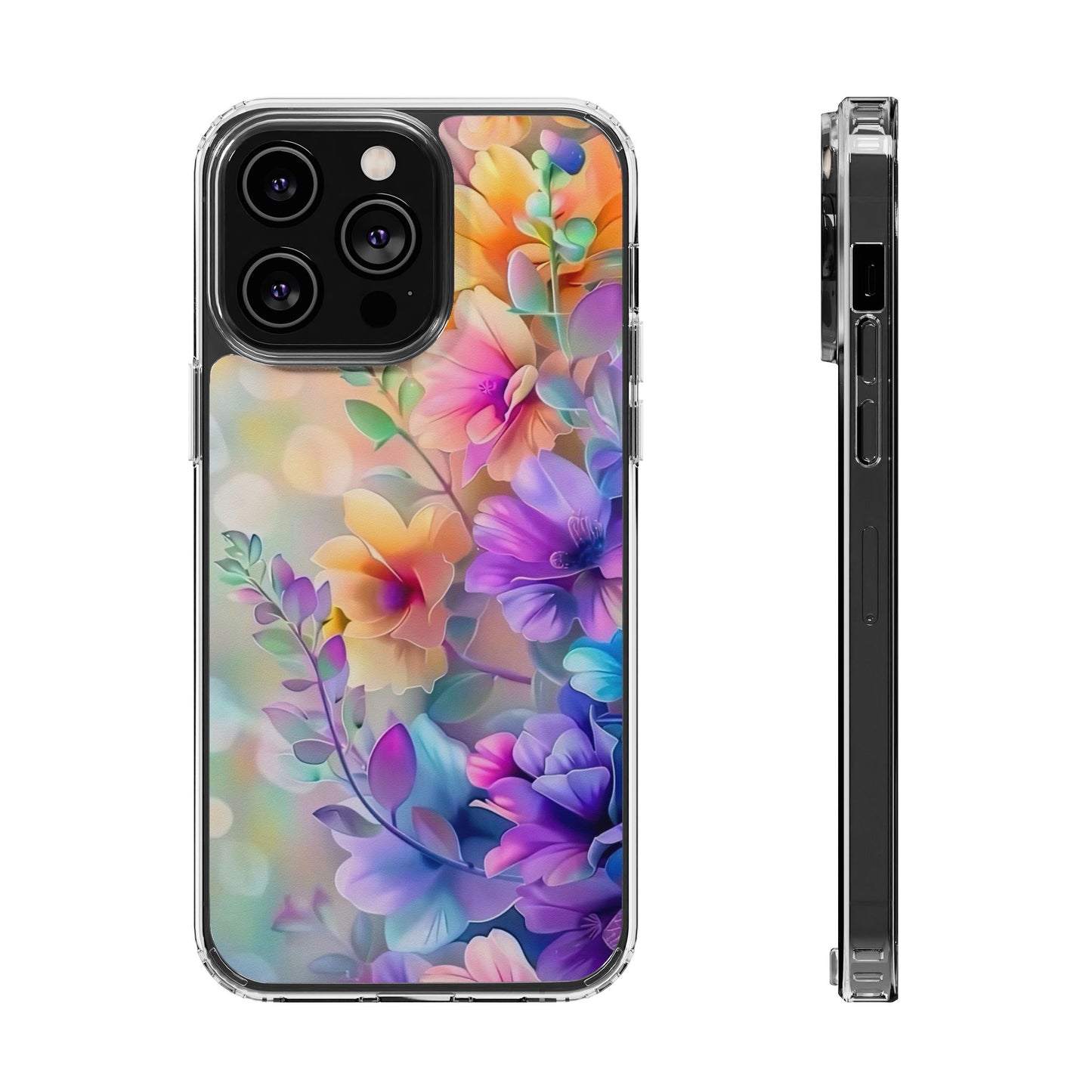 Floral Clear Phone Case -  Colorful Spring Design