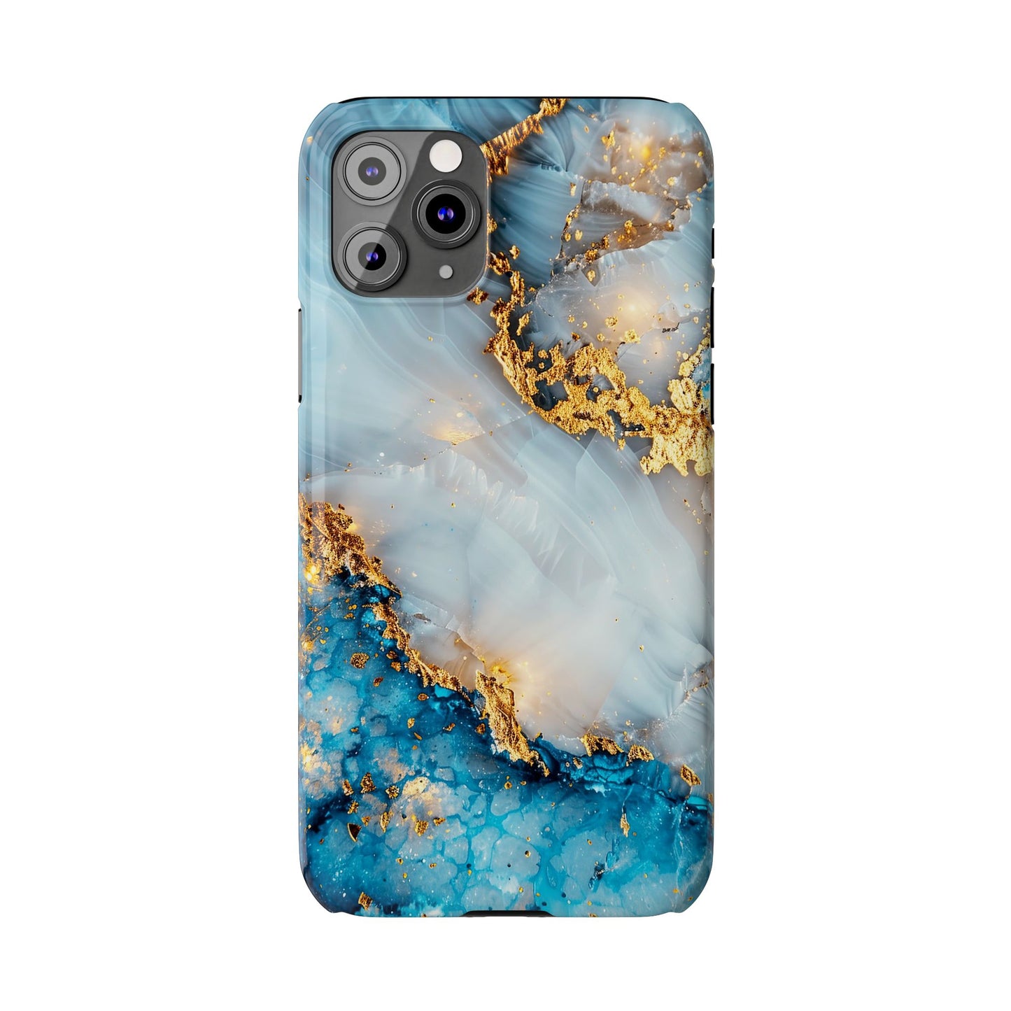 Marble Luxe Slim iPhone Case, Elegant Blue & Gold Design