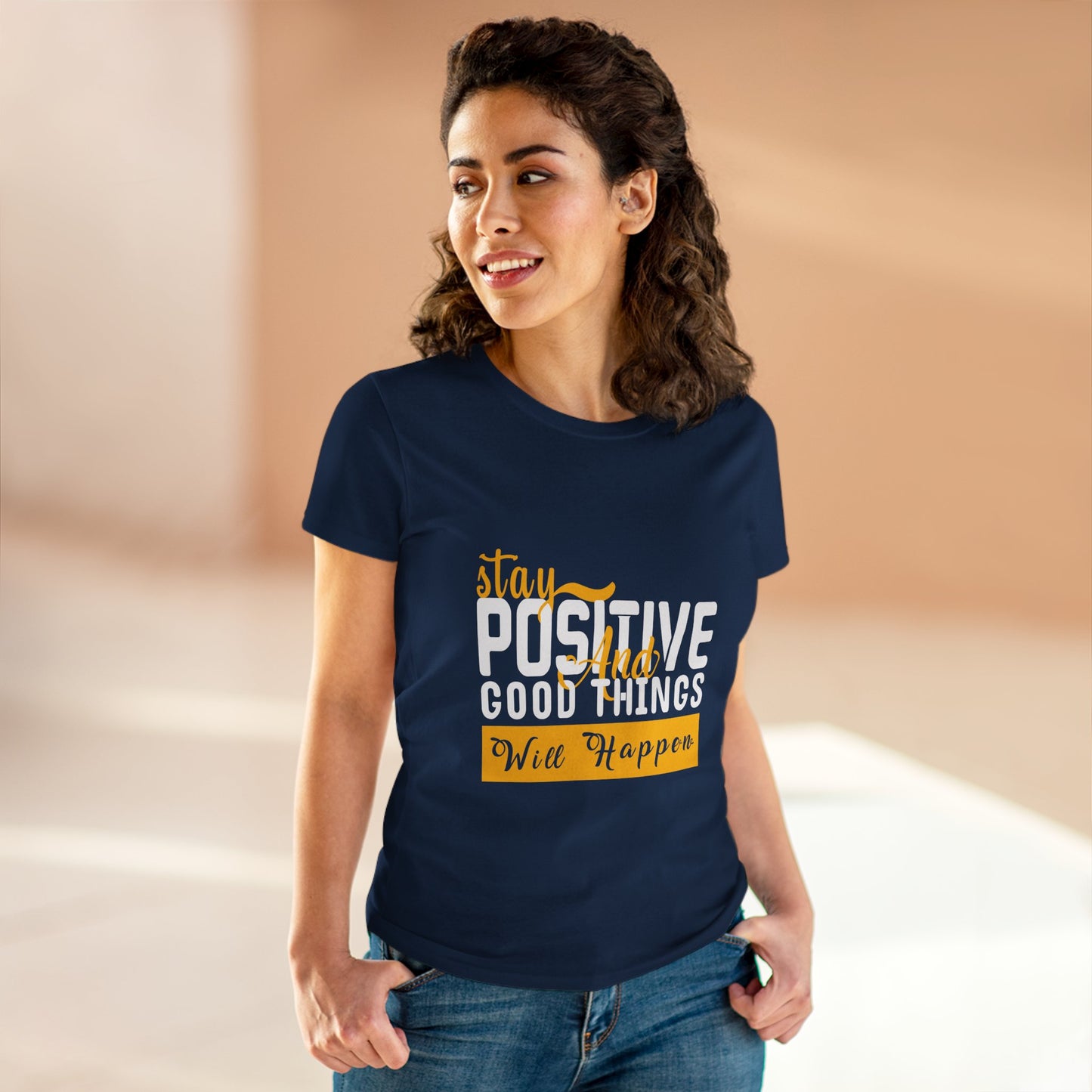 Stay Positive Women's Midweight Cotton Tee - Inspirational T-Shirt