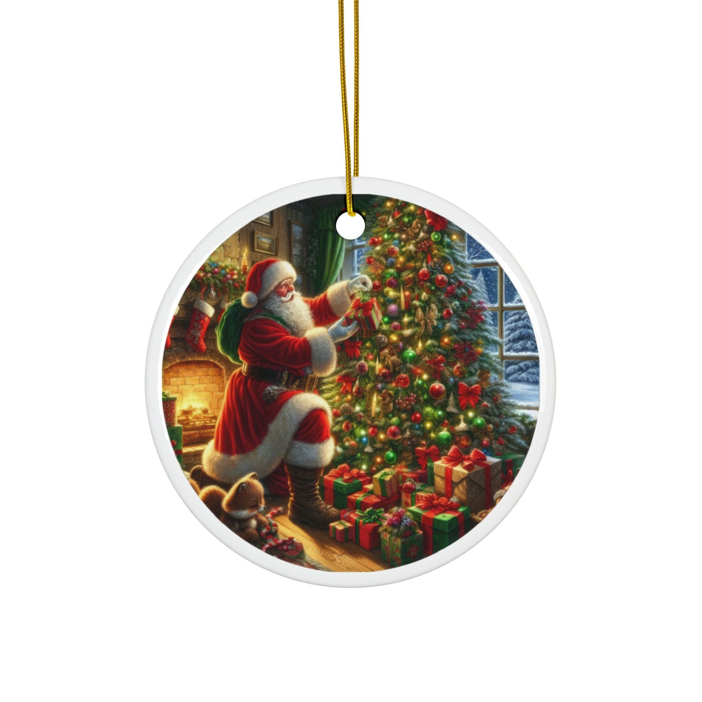 The Joyful Gift Placement Christmas Ceramic Ornaments, 2-Side Print, (1pc, 3pcs, 5pcs, 10pcs)