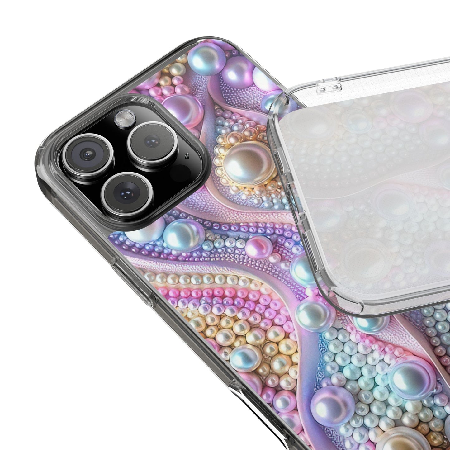 Colorful Pearl Wave Clear Phone Case, Elegant iPhone Cover