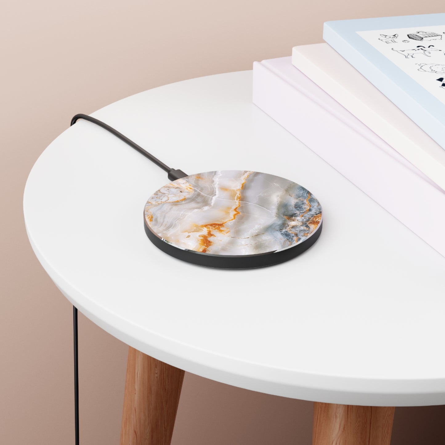 Stylish Marble 10W Qi Certified Fast Wireless Charging Pad,  Modern Unique Desk Accessory