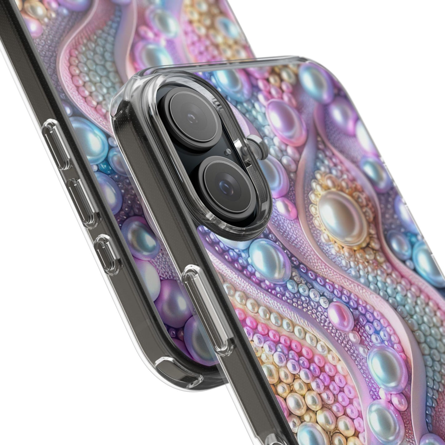 Colorful Pearl Wave Clear Phone Case, Elegant iPhone Cover