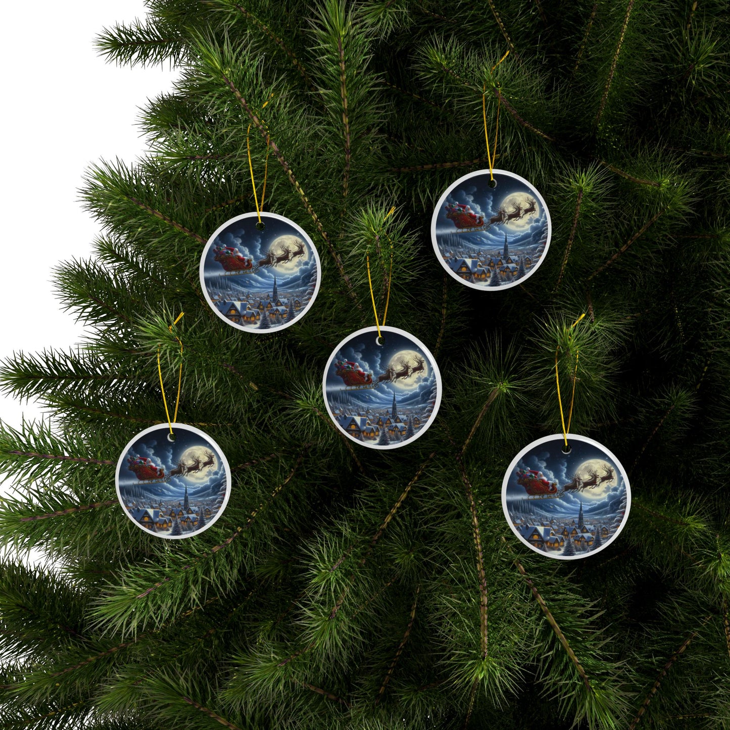 Holly Jolly Twilight Journey Christmas Ceramic Ornaments, 2-Side Print, (1pc, 3pcs, 5pcs, 10pcs)