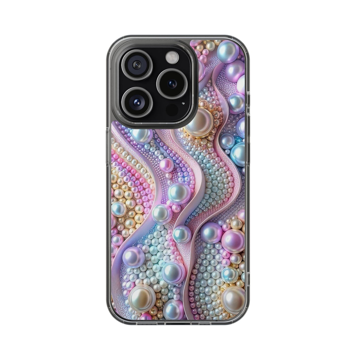 Colorful Pearl Wave Clear Phone Case, Elegant iPhone Cover