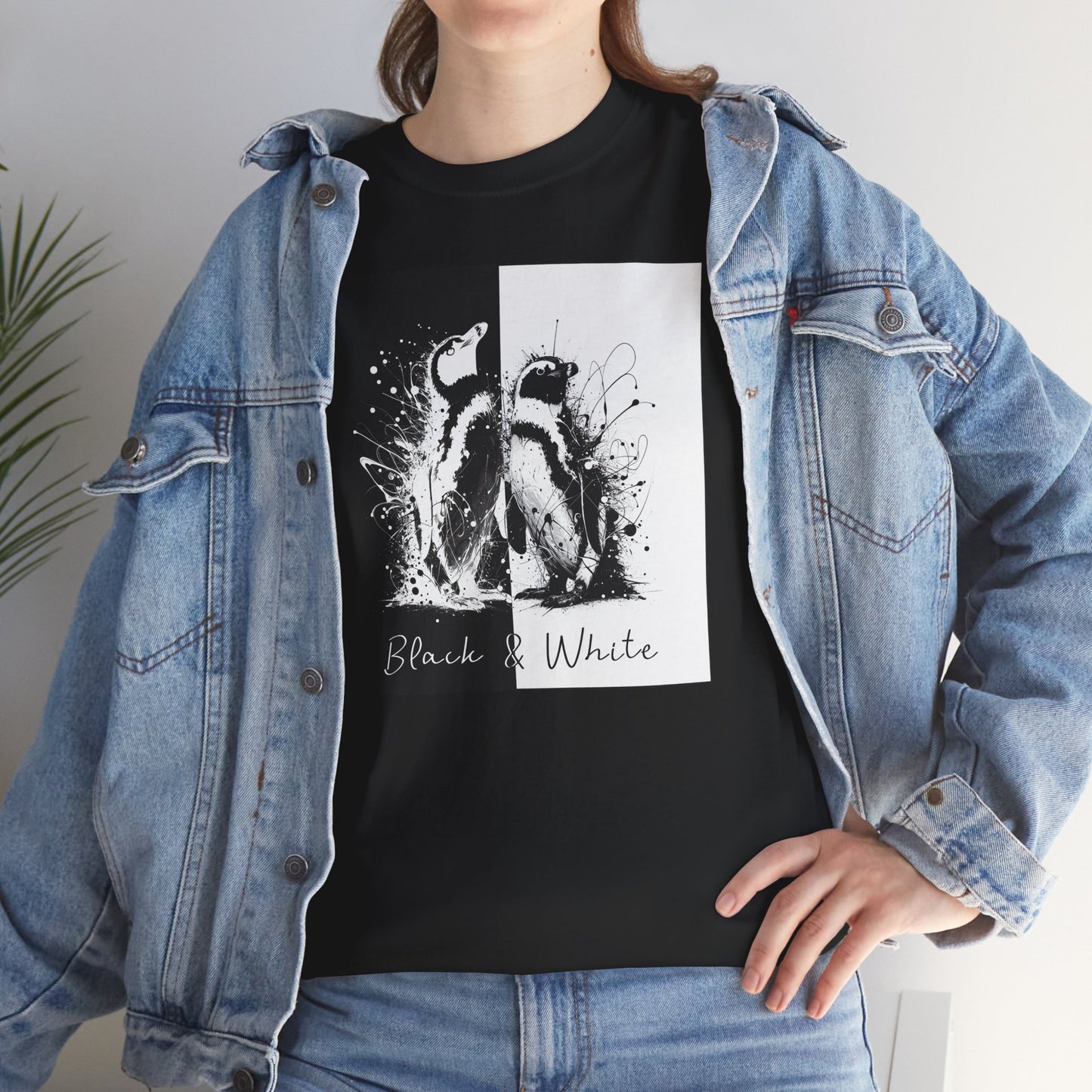 Black & White Penguins Unisex Heavy Cotton Tee