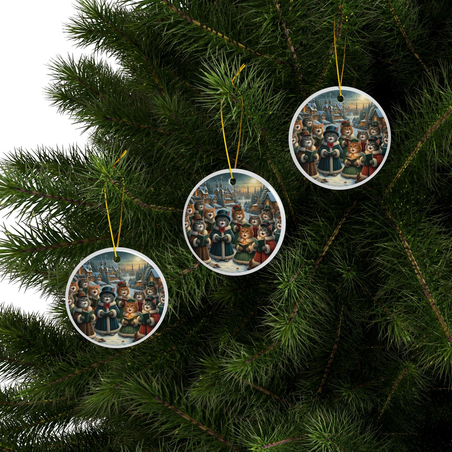 Victorian Purrs and Carols Christmas Ceramic Ornaments (1pcs, 3pcs, 5pcs, 10pcs) 2-Side Print