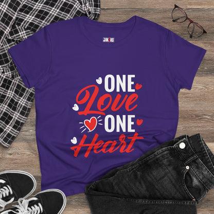 One Love One Heart Women's Midweight Cotton Tee - Cute, Casual Valentine's Apparel