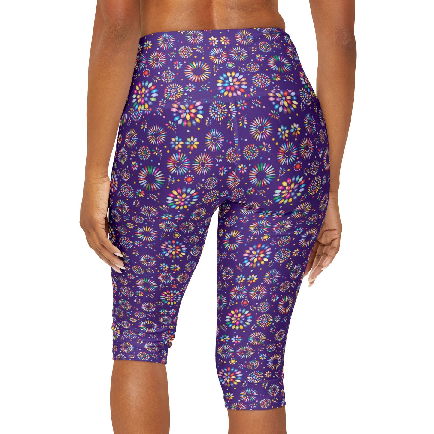 Vibrant Vibes Yoga Capri Leggings (AOP) / Purple