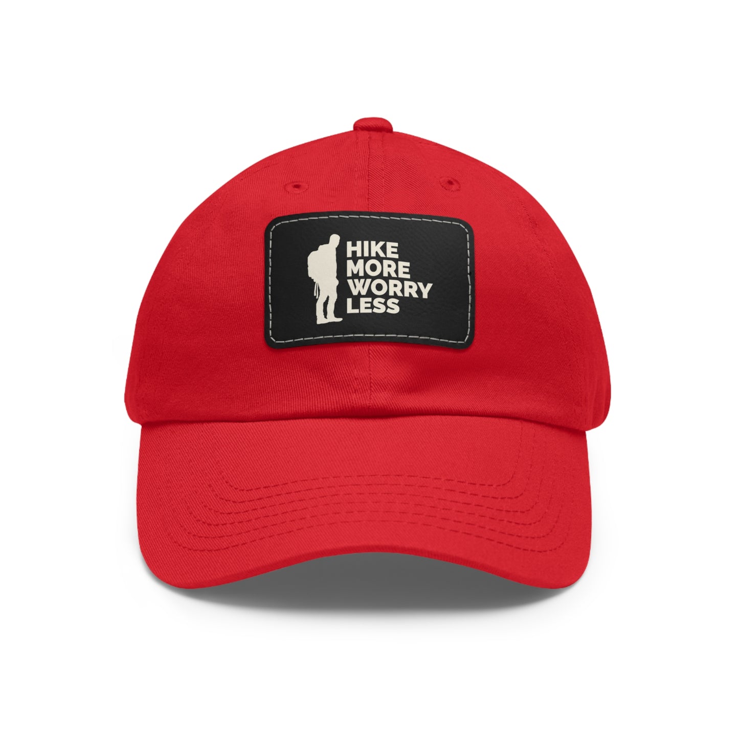 Hike More Worry Less Dad Hat with Leather Patch (Rectangle)