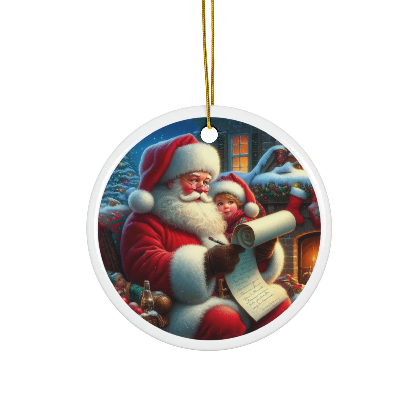 Santa’s Joyful Verification Christmas Ceramic Ornaments, 2-Side Print, (1pc, 3pcs, 5pcs, 10pcs)