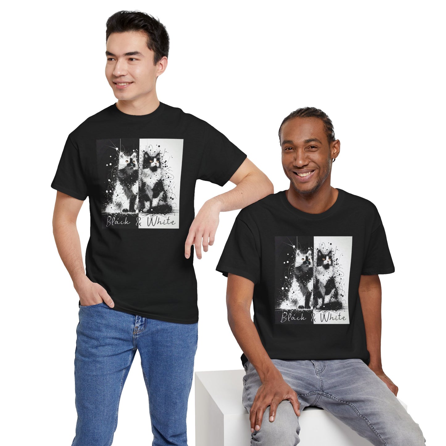 Black & White Cats Unisex Heavy Cotton Tee