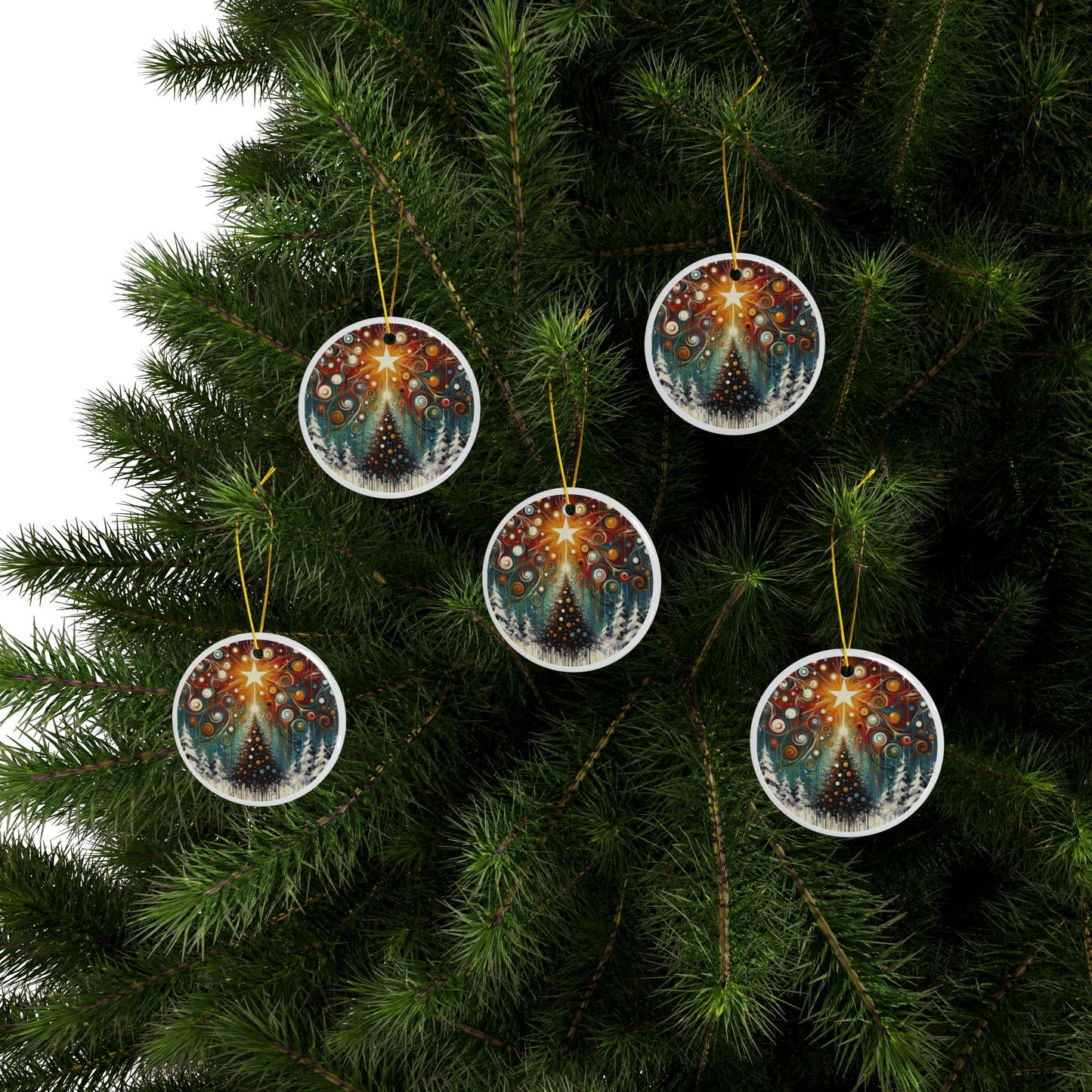 Galactic Yuletide Burst Abstract Ceramic Ornaments, 2-Side Print, (1pc, 3pcs, 5pcs, 10pcs)