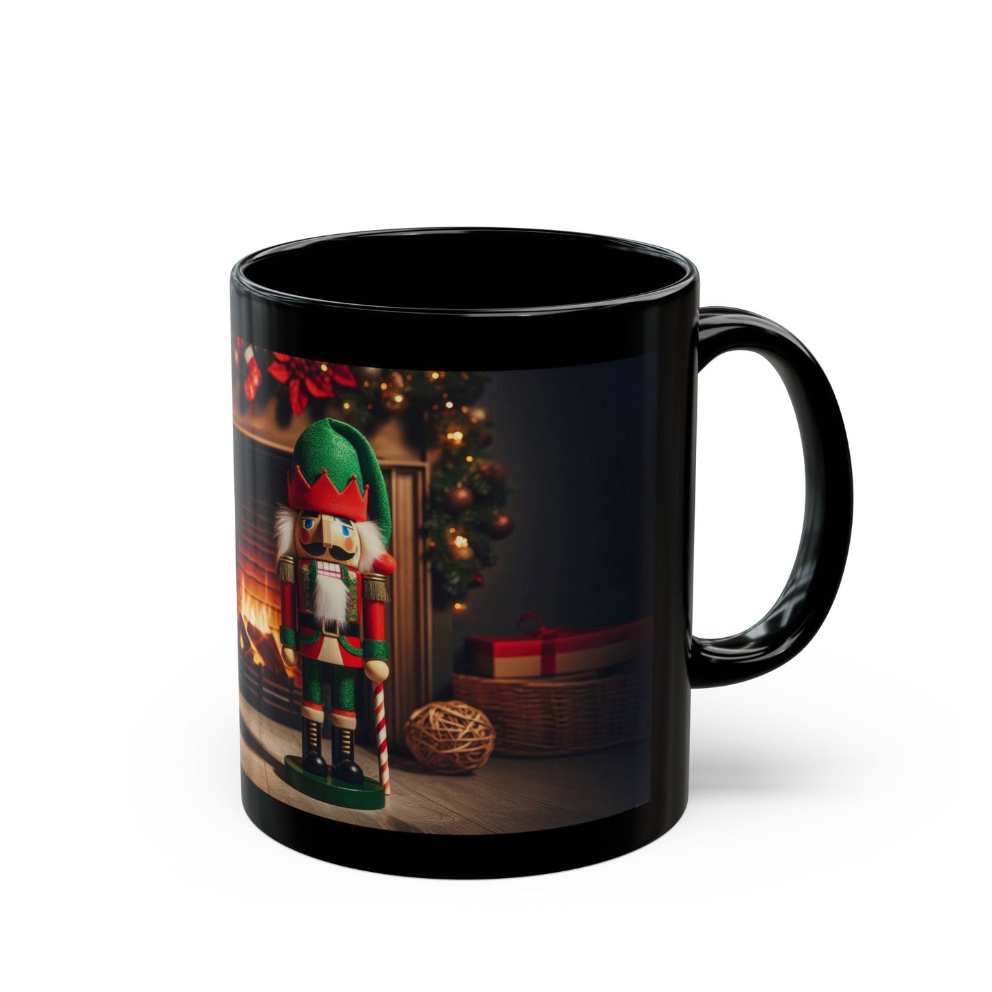 Two Nutcrackers and a Winter’s Fire Black Mug - 11oz, 15oz