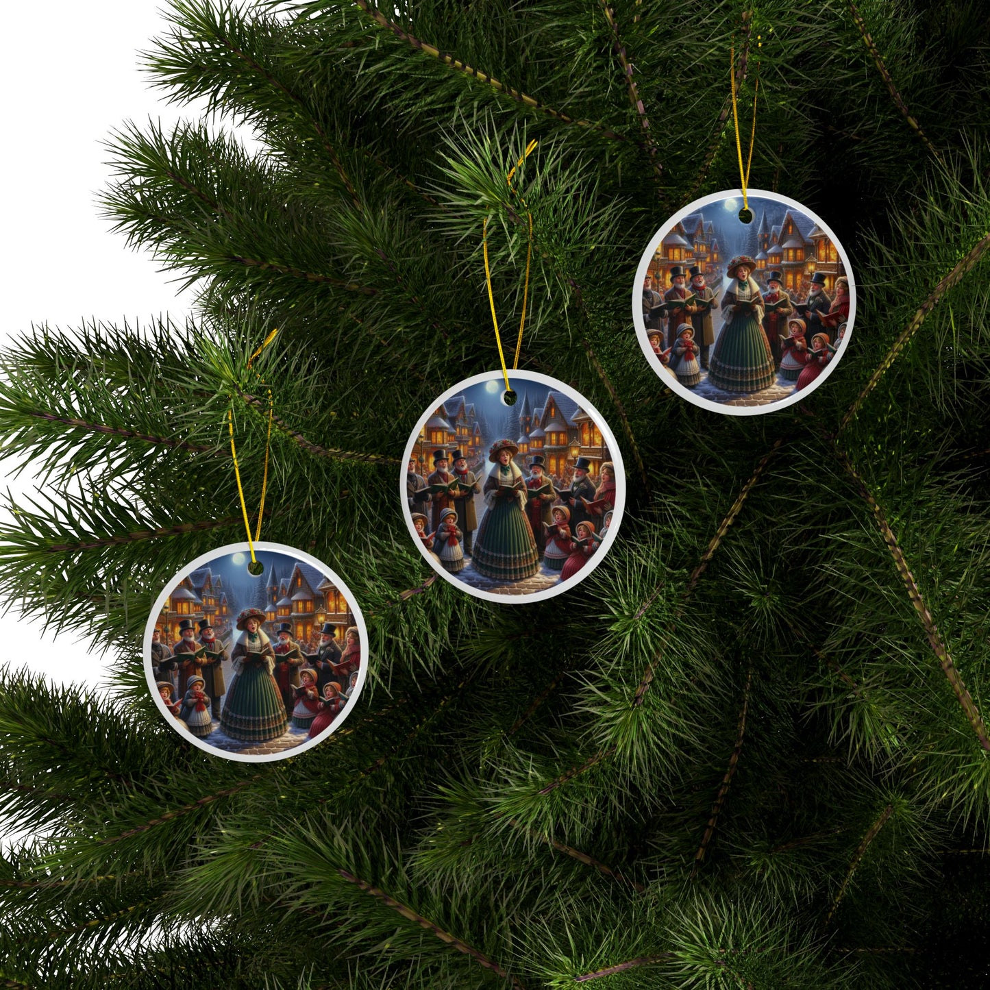 Victorian Christmas Carols Christmas Ceramic Ornaments (1pcs, 3pcs, 5pcs, 10pcs) 2-Side Print