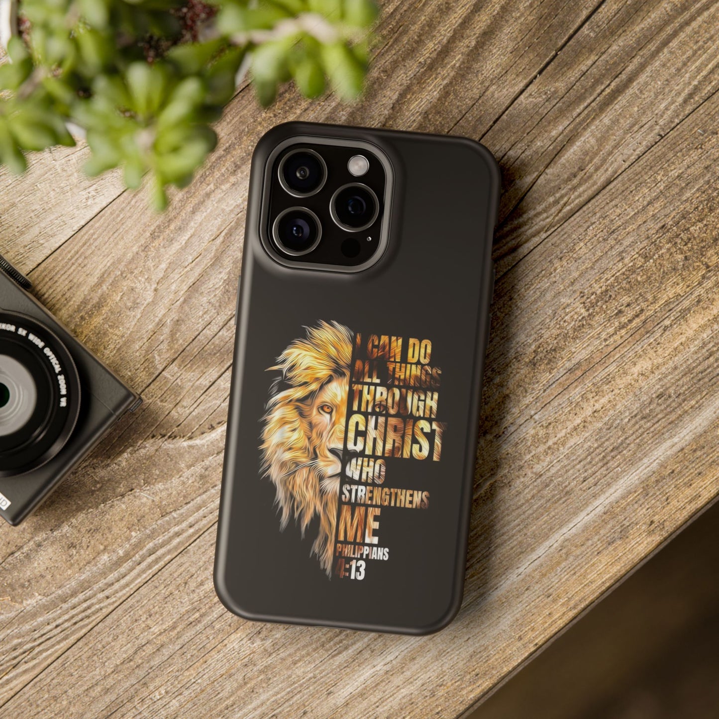 Inspirational Lion Magnetic iPhone Case, Strength & Faith, Christian Accessories