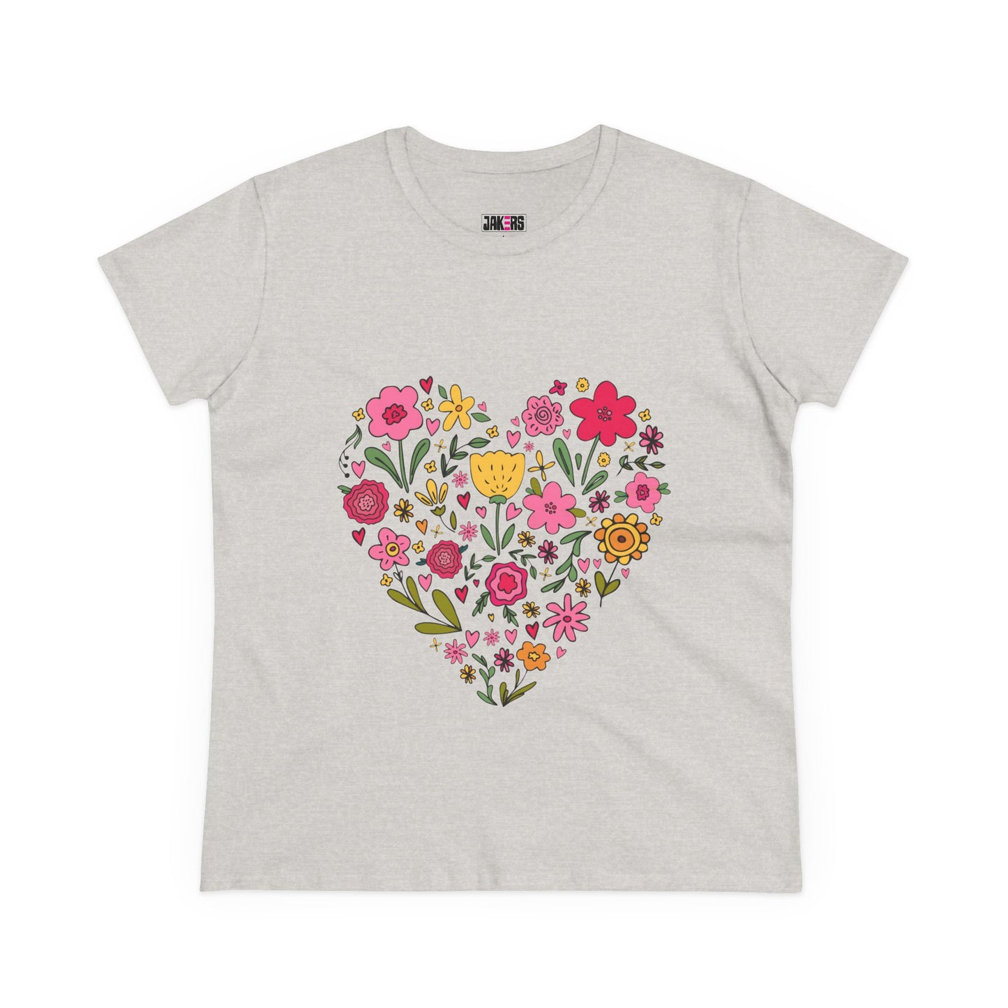 Floral Heart Women's Cotton Tee - Cute Everyday T-Shirt