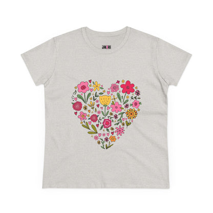 Floral Heart Women's Cotton Tee - Cute Everyday T-Shirt