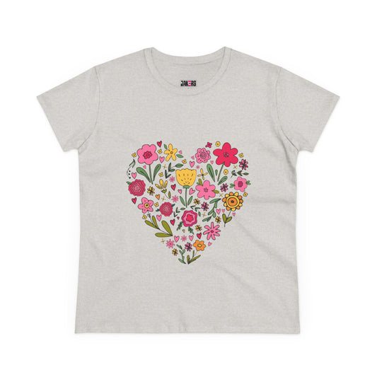 Floral Heart Women's Cotton Tee - Cute Everyday T-Shirt