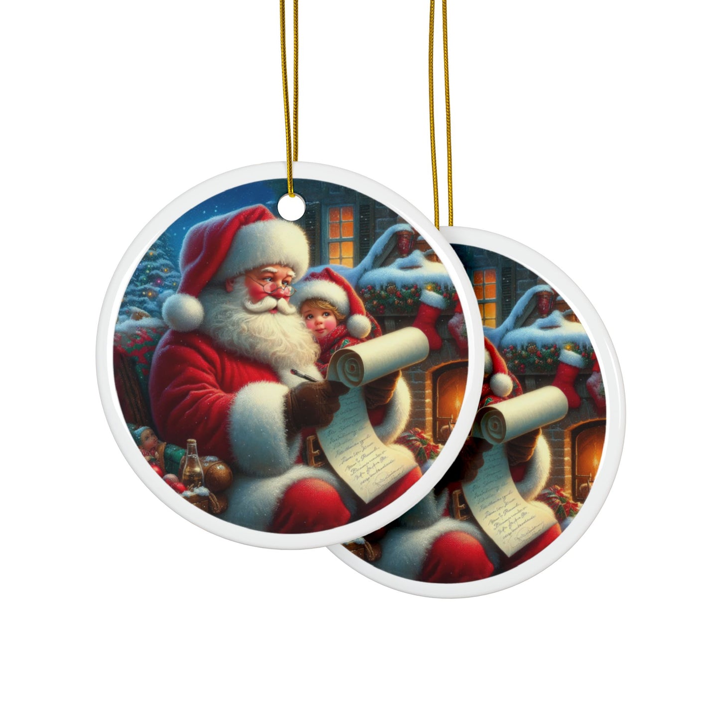 Santa’s Joyful Verification Christmas Ceramic Ornaments, 2-Side Print, (1pc, 3pcs, 5pcs, 10pcs)