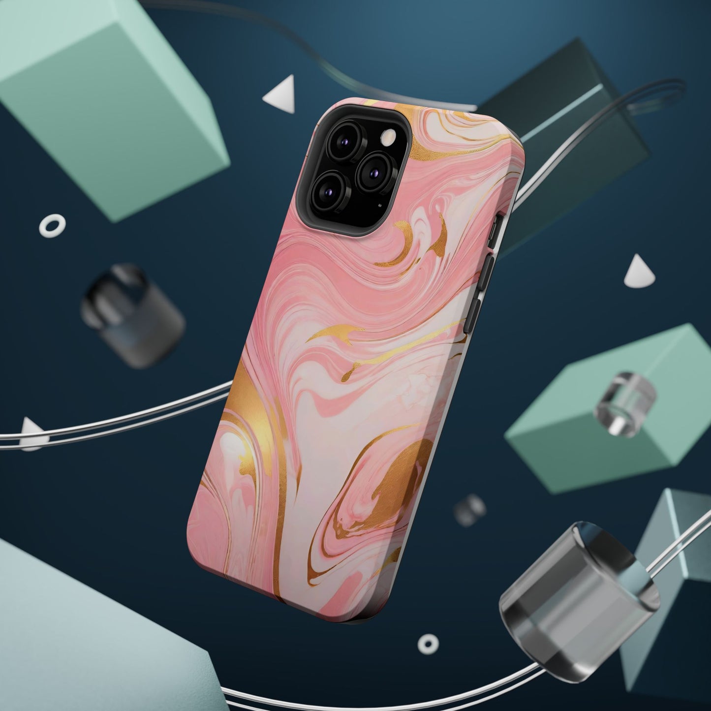 Stylish Magnetic Phone Case, Pink Marble Protective Cover