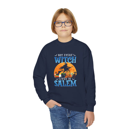 Youth Halloween Crewneck Sweatshirt - Not Every Witch Lives in Salem