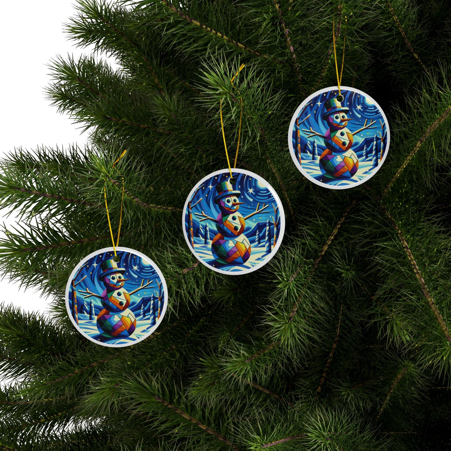 Cubist Frosty Abstract Christmas Ceramic Ornaments, 2-Side Print, (1pc, 3pcs, 5pcs, 10pcs)