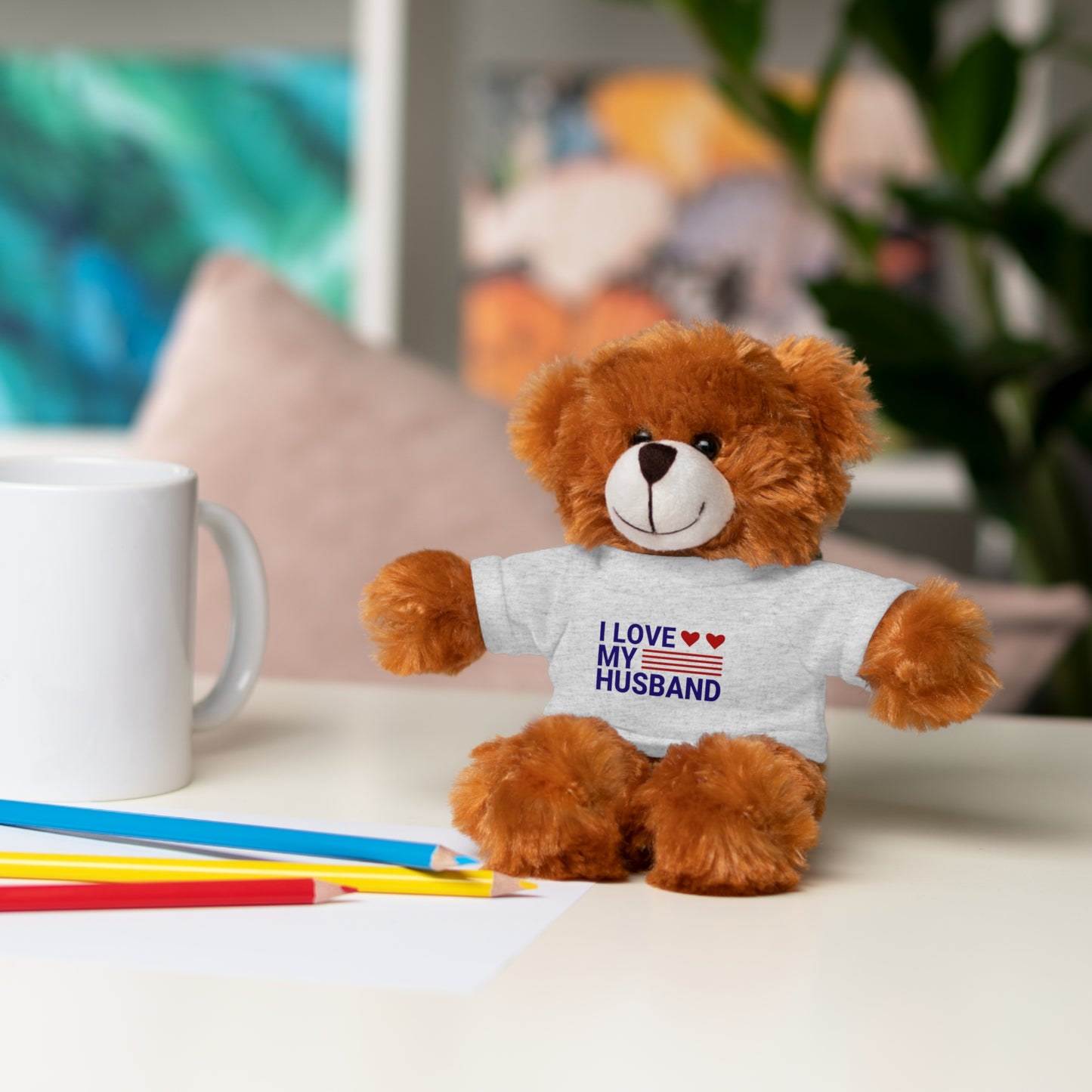 Stuffed Animal with "I love my husband" Tee, Gift for husband