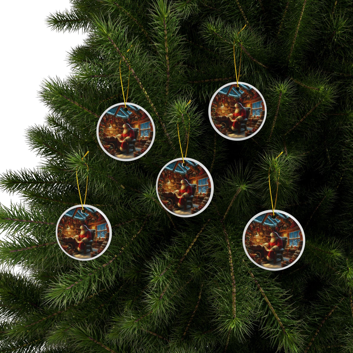 Santa’s Holiday Checklist Christmas Ceramic Ornaments, 2-Side Print, (1pc, 3pcs, 5pcs, 10pcs)