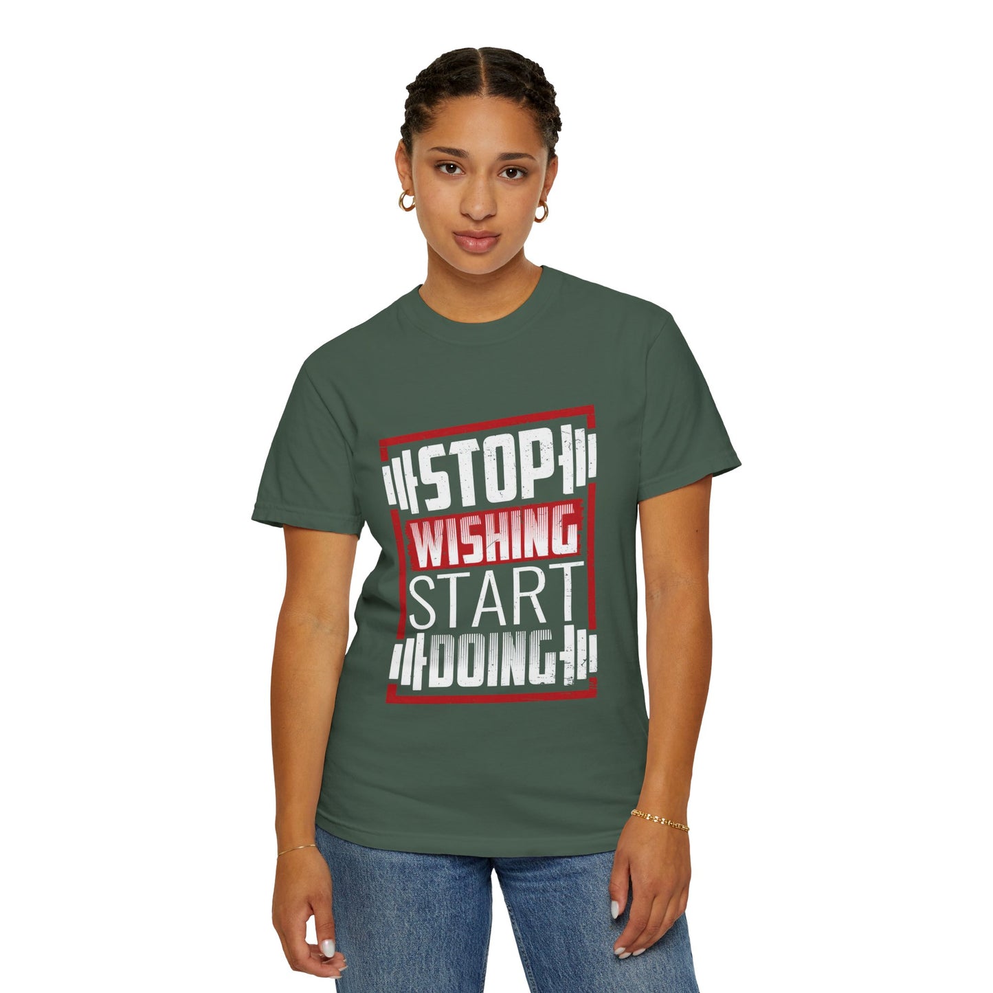Motivational Workout T-Shirt - 'Stop Wishing Start Doing'