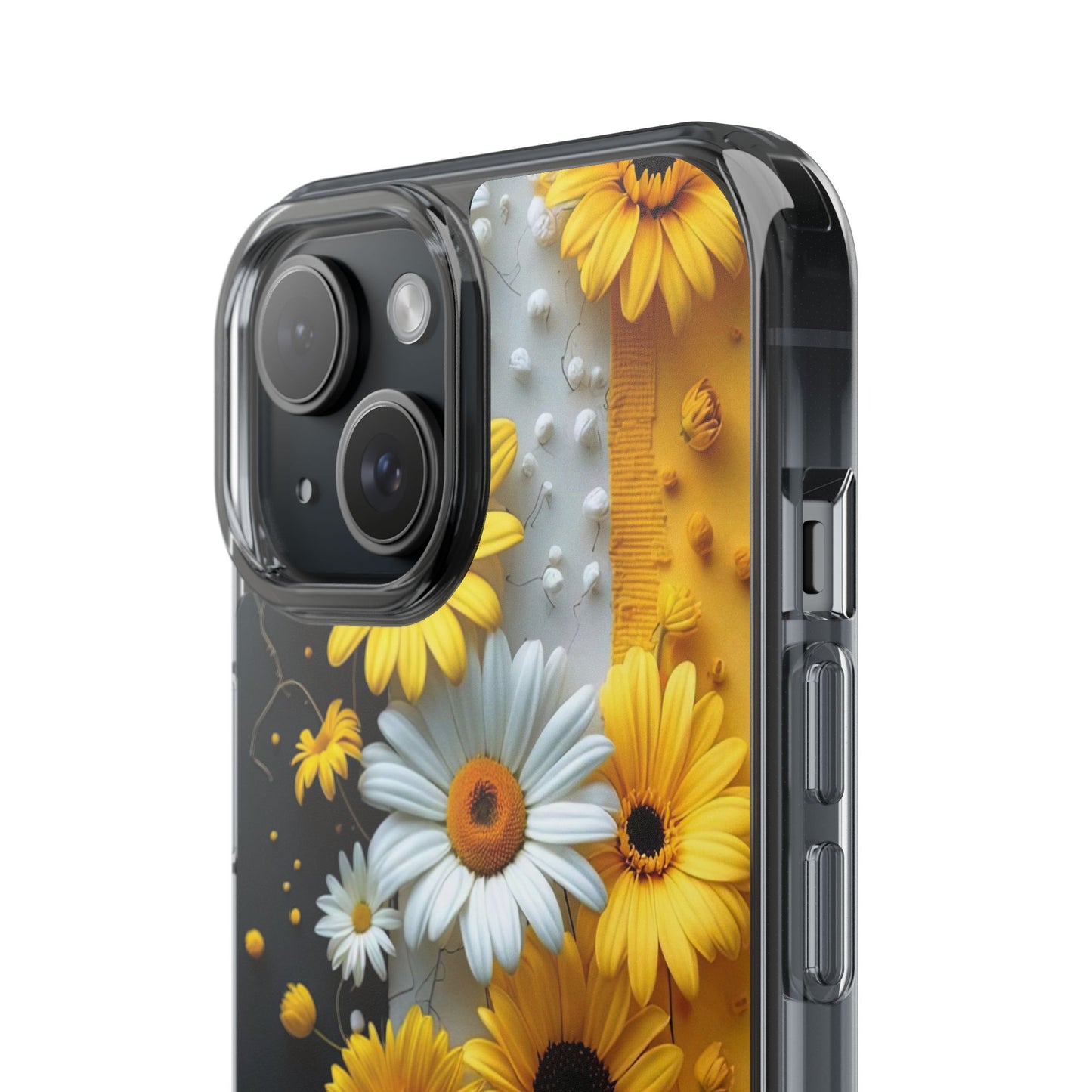 Clear Floral Phone Case - Yellow and White Daisy Pattern Colorful Spring Accessory